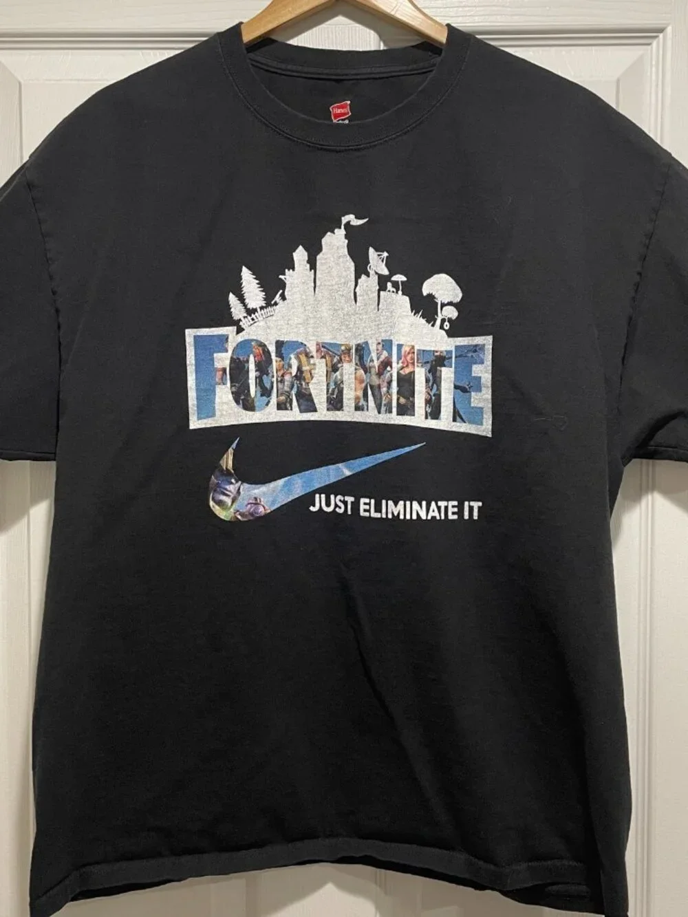 Fortnite Nike Just Eliminate It T-Shirt Men's Size XL Black Hanes Tagless Gaming
